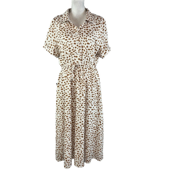 Generation K Dress size Large Brown White Cheetah Animal Midi Career Modest Slim - Picture 1 of 16